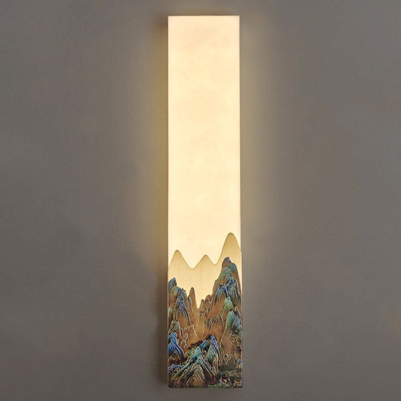 Traditional Chinese Marble All-Copper Rectangular LED Wall Sconce Lamp For Bedroom