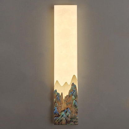 Traditional Chinese Marble All-Copper Rectangular LED Wall Sconce Lamp For Bedroom