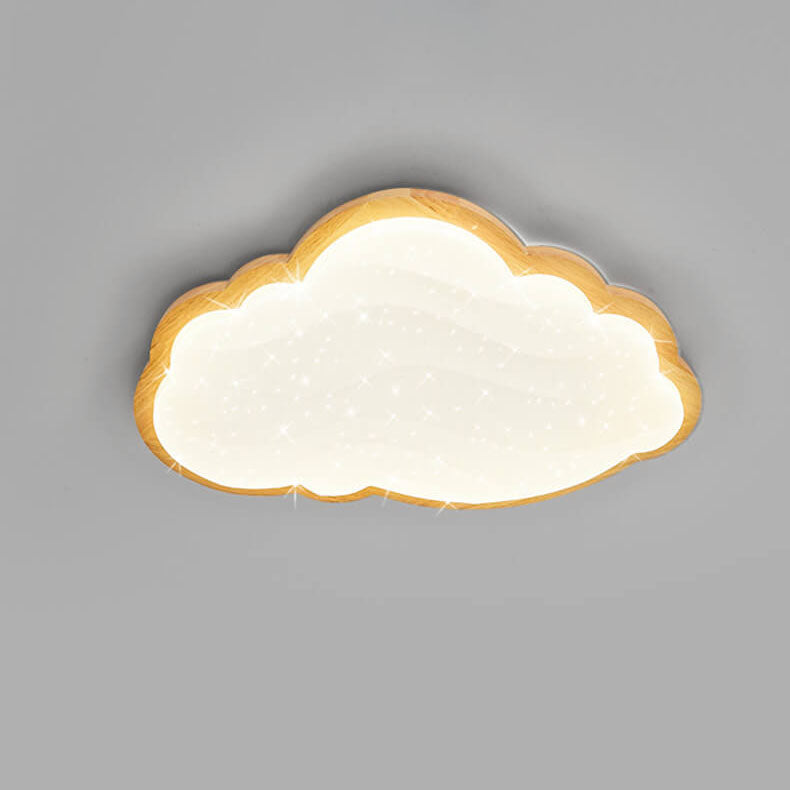 Modern Creative Pure White Cloud Star Wooden Acrylic LED Flush Mount Light