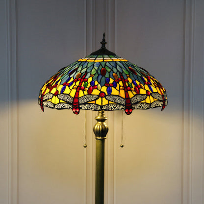 Tiffany Vintage Dragonfly Stained Glass Resin Dome 2-Light Standing Floor Lamp