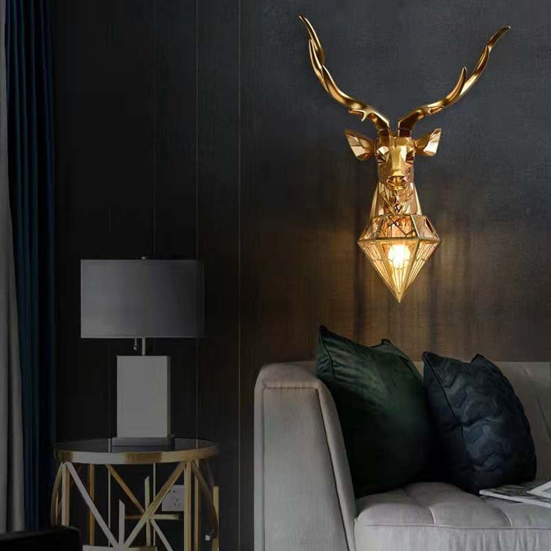 Contemporary Creative Deer Head Resin 1-Light Wall Sconce Lamp For Living Room