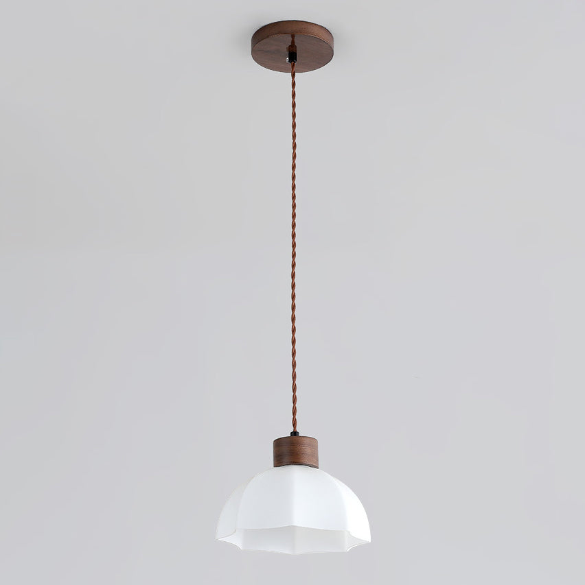 Modern Simplicity Walnut Glass Round Bell Dome 1-Light Pendant Light For Dining Room
