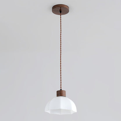 Modern Simplicity Walnut Glass Round Bell Dome 1-Light Pendant Light For Dining Room