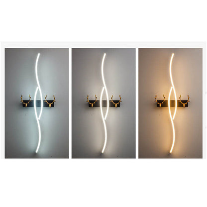 مصباح حائط LED من Nordic Light بتصميم شريطي فاخر منحني على شكل قرن الوعل 