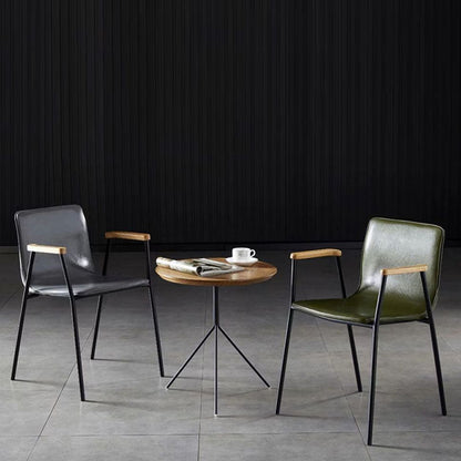 Contemporary Industrial Square Upholstered Faux Leather Wooden Dining Chair Backrest Armrest For Dining Room