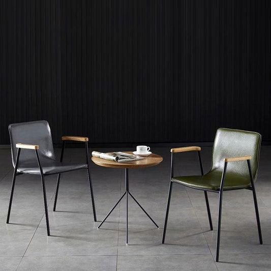 Contemporary Industrial Square Upholstered Faux Leather Wooden Dining Chair Backrest Armrest For Dining Room