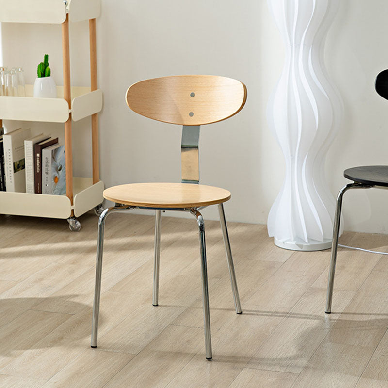 Modern Minimalist Round Wood Faux Leather Iron Dining Chair Four Legs Backrest For Dining Room