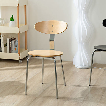 Modern Minimalist Round Wood Faux Leather Iron Dining Chair Four Legs Backrest For Dining Room