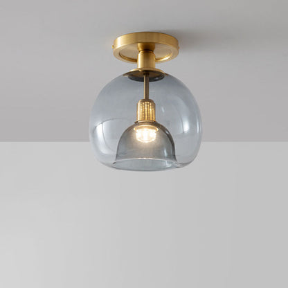 Contemporary Scandinavian Round Copper Glass 1-Light Semi-Flush Mount Ceiling Light For Living Room