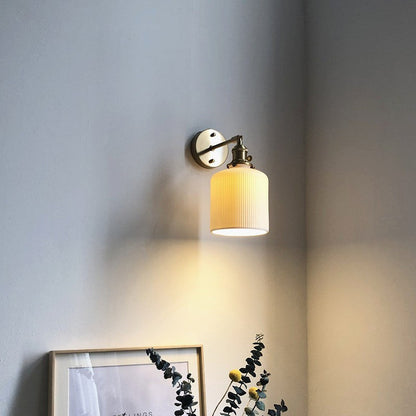 Japanese Retro Minimalist Cylinder Oval Brass Lucite 1-Light Wall Sconce Lamp