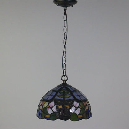 Tiffany Vintage Butterfly Stained Glass Dome 1-Light Pendant Light