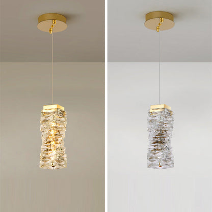 Modern Luxury Stainless Steel Crystal Irregular Column LED Pendant Light For Living Room