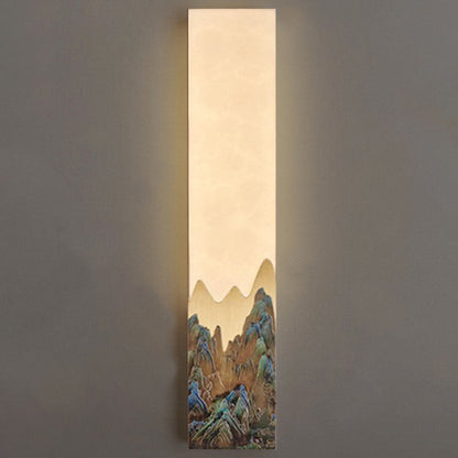 Traditional Chinese Marble All-Copper Rectangular LED Wall Sconce Lamp For Bedroom