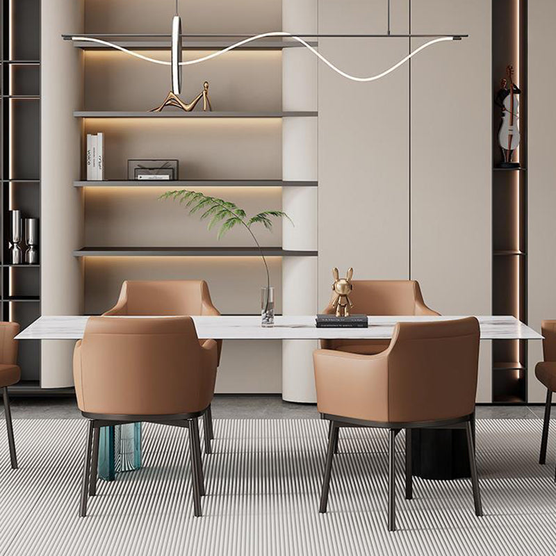 Modern Minimalist Square Upholstered Microfiber Leather Metal Dining Chair Backrest Armrest For Dining Room