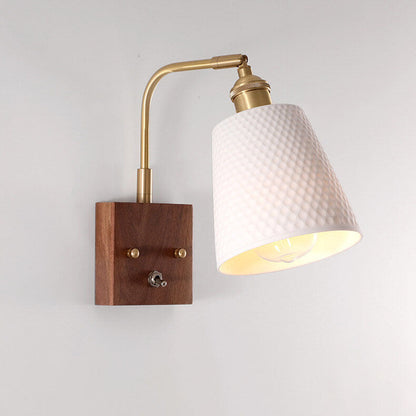 Japanese Minimalist Black Walnut 1-Light Wall Sconce Lamp