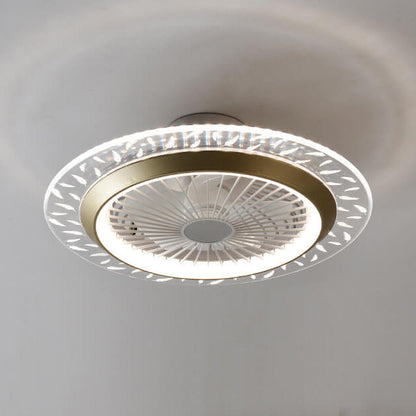 مروحة سقف دائرية حديثة من الأكريليك RGB LED مثبتة بشكل نصف مسطح 