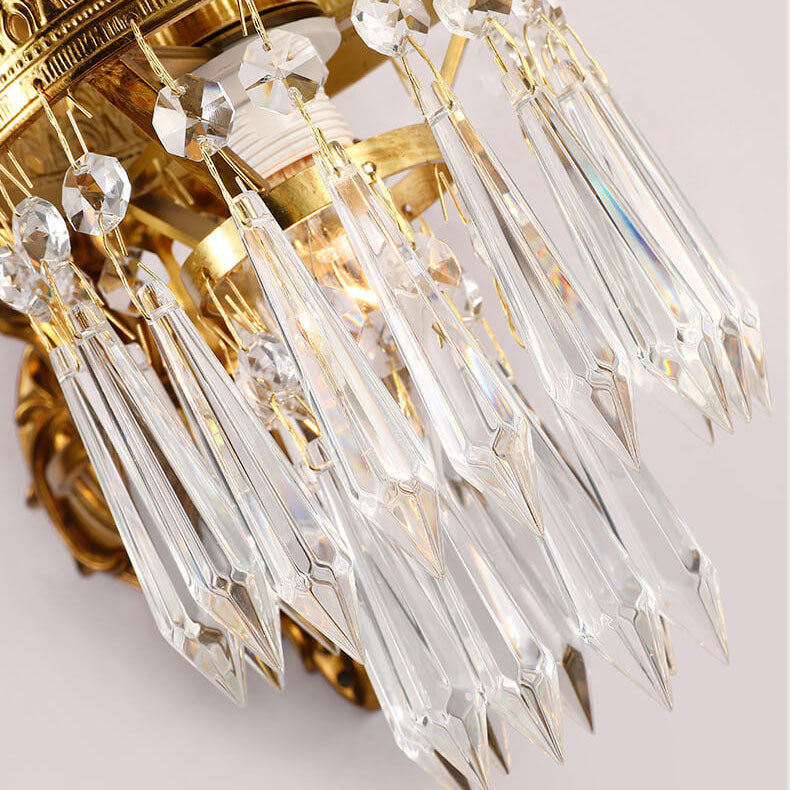 French Luxury Crystal Copper Carving 1/2 Light Wall Sconce Lamp
