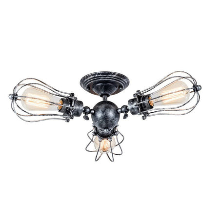 Contemporary Industrial Iron Cage Grill 3/4 Light Semi-Flush Mount Ceiling Light For Living Room