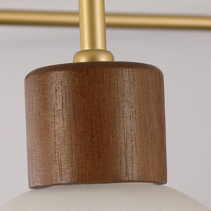 Japanese Walnut Striped Glass Dome 1-Light Wall Sconce Lamp