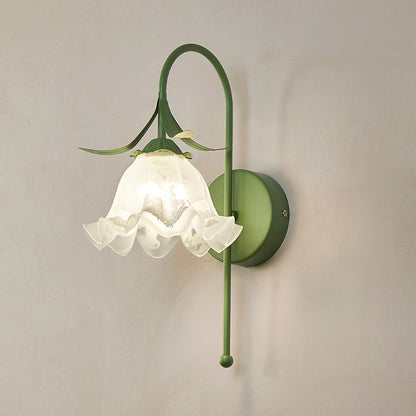 Nordic Vintage Floral Pumpkin Cream Glass 1-Light Wall Sconce Lamp
