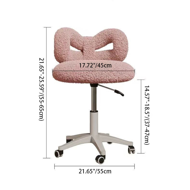 Modern Art Deco Butterfly Knot Round Lambswool Faux Leather Metal Vanity Stool Backrest Armless For Bedroom