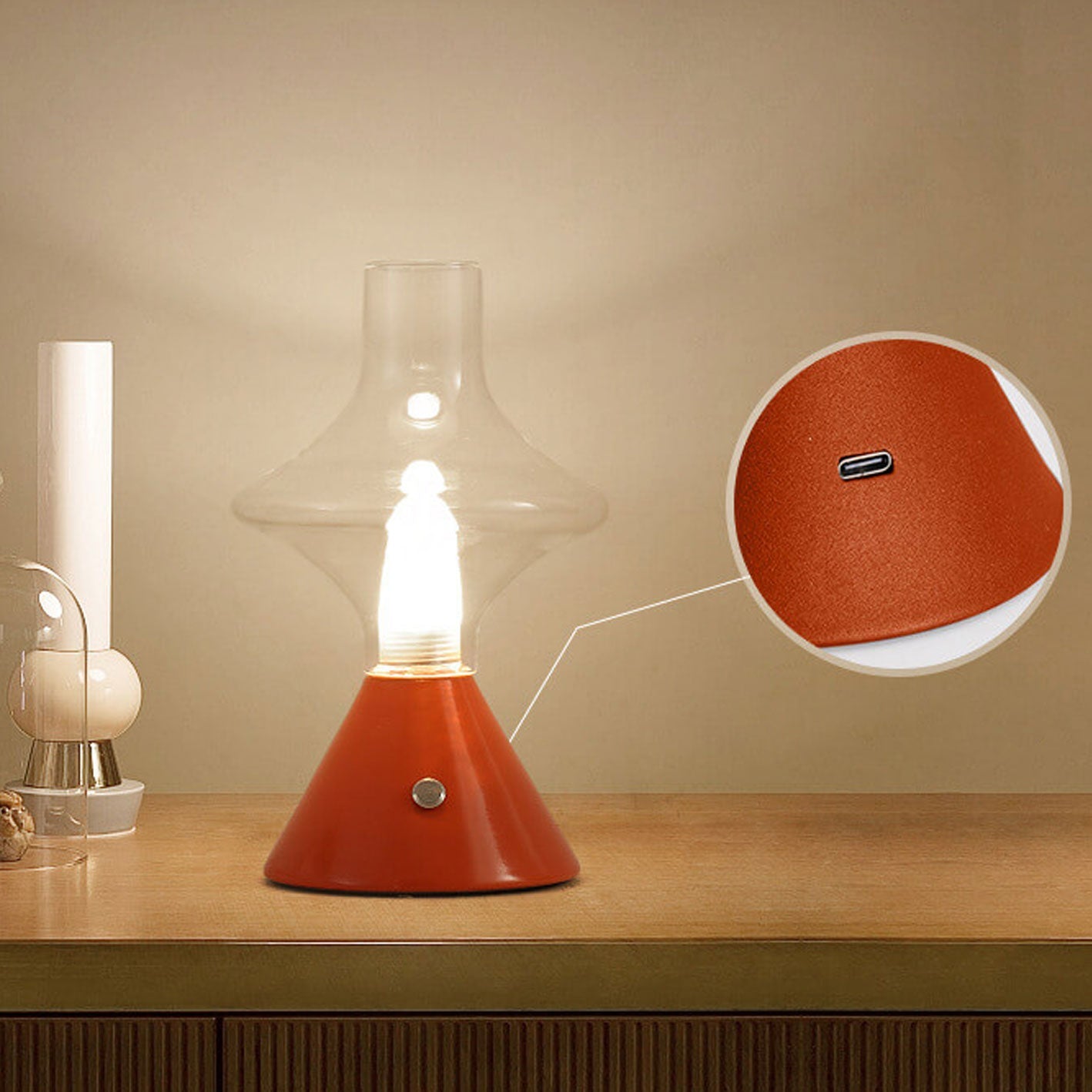 Nordic Retro High Boron Glass USB Charging LED Night Light Table Lamp