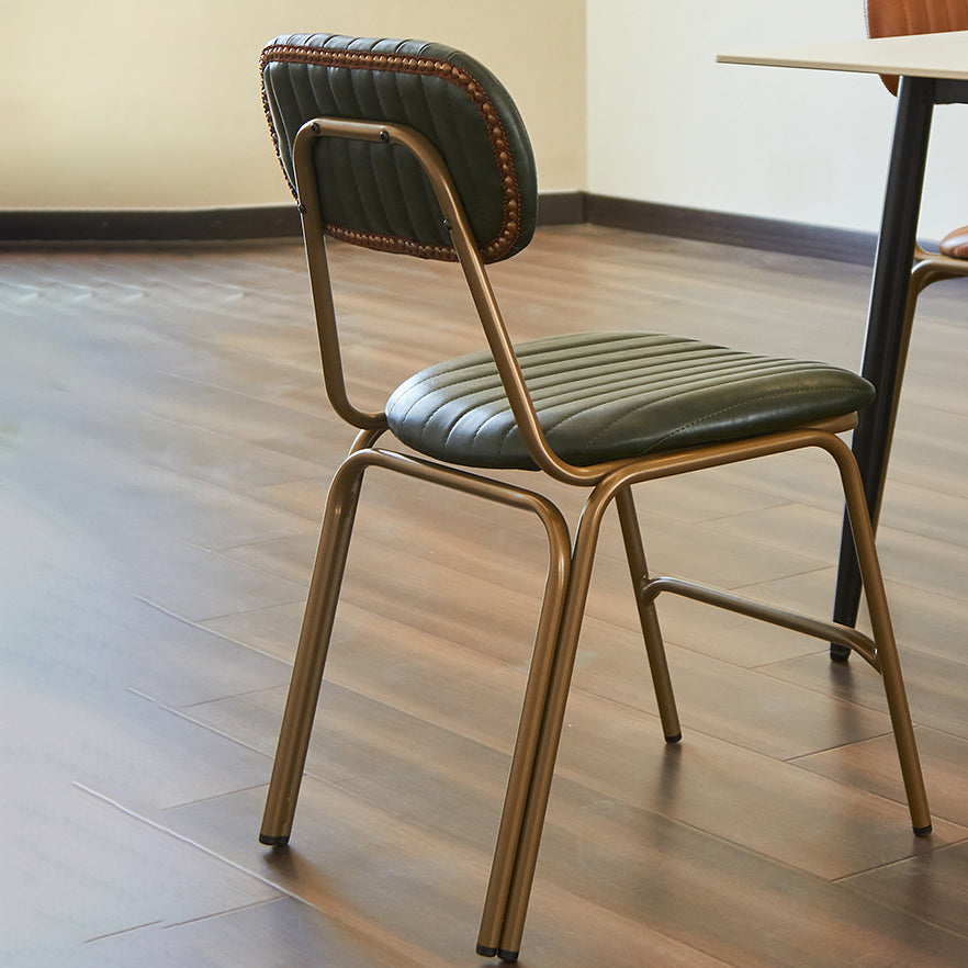 Contemporary Industrial PU Leather Iron Square Elliptical Stripe Dining Chair Backrest Footrest For Dining Room