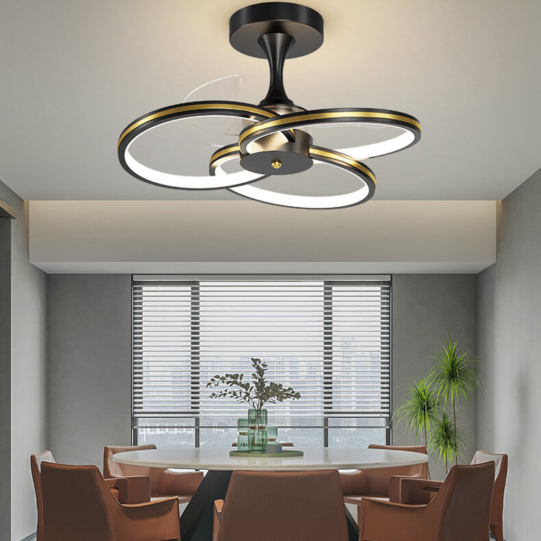 مروحة LED فاخرة من الأكريليك بتصميم ثلاثي الحلقات مثبتة على الحائط