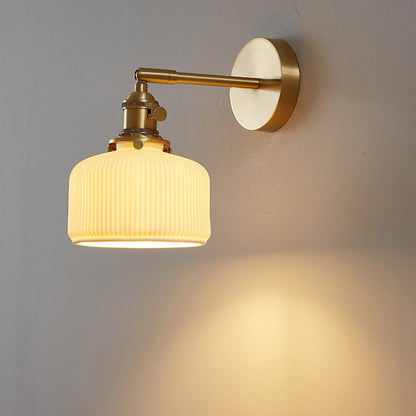 Modern Minimalist Striped Ceramic Jar 1-Light Wall Sconce Lamp