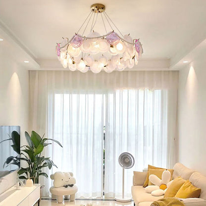 Traditional French Round Shell Hardware Glass 8/10 Light Pendant Light For Living Room