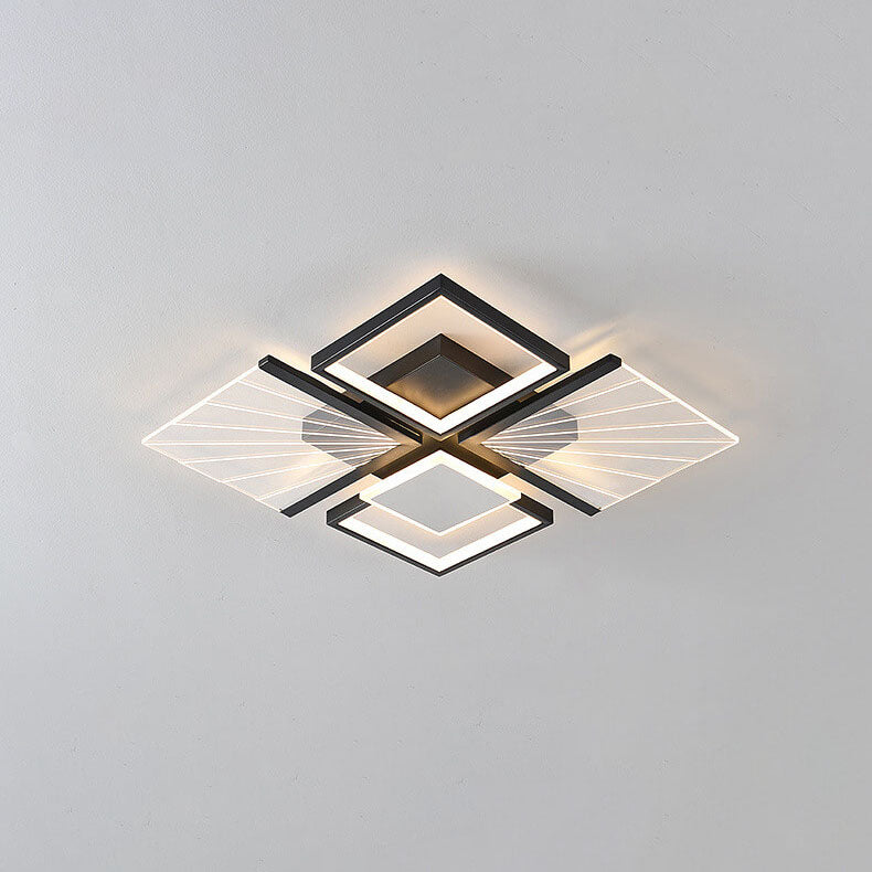 Modern Minimalist Geometric Shapes Black White Iron LED Flush Mount Light