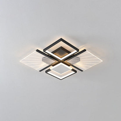 Modern Minimalist Geometric Shapes Black White Iron LED Flush Mount Light