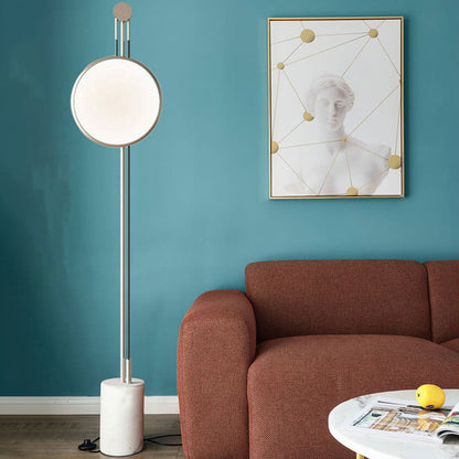 European Simple Round Shade Iron Faux Marble Textured Base LED Standing Floor Lamp