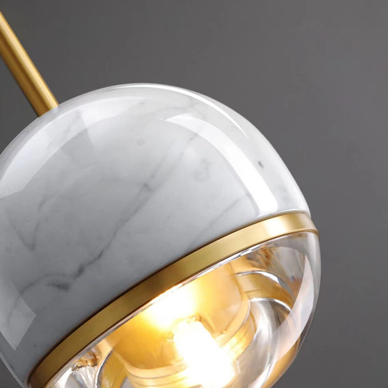 Contemporary Scandinavian Patterned Spherical Copper Marble Glass 1-Light Pendant Light For Bedroom