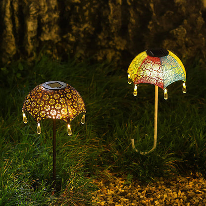 Outdoor Solar Iron Colorful Umbrella Hollow LED Lawn Insert Landscape Light
