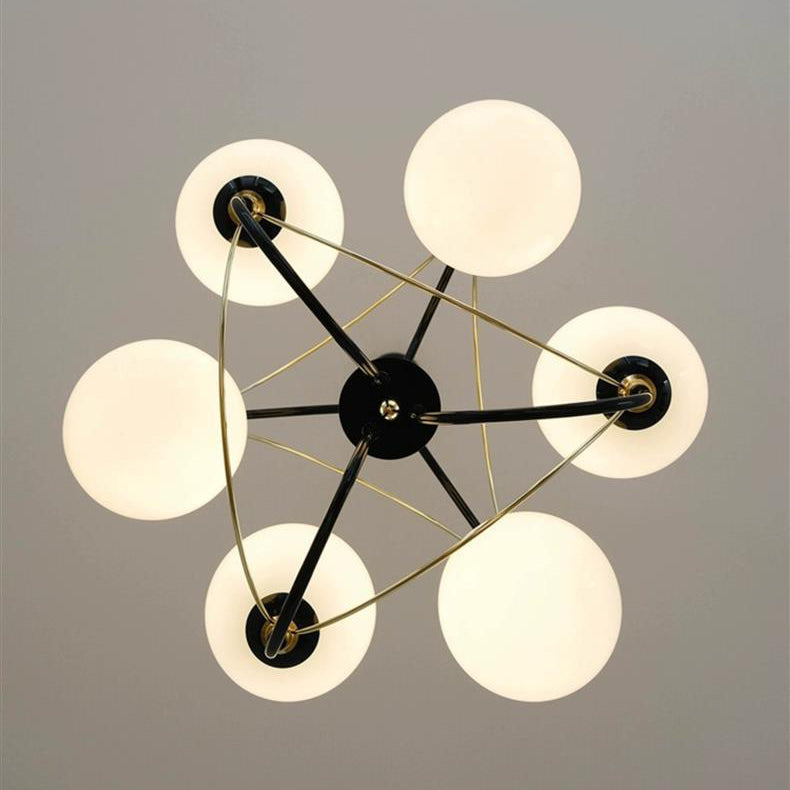 Traditional Vintage Irregular Twisted Orb Iron Glass 6-Light Chandelier For Living Room
