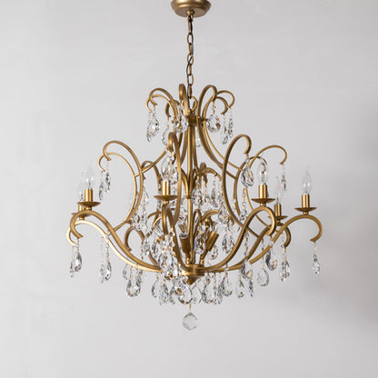 Traditional French Candelabra Round Crystal Iron Frame 5/9/12 Light Chandelier For Living Room