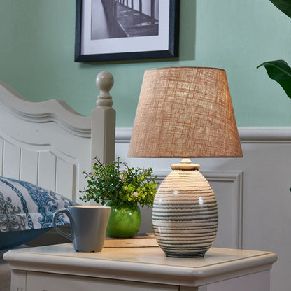 European Minimalist Oval Pot Ceramic Fabric 1-Light Table Lamp