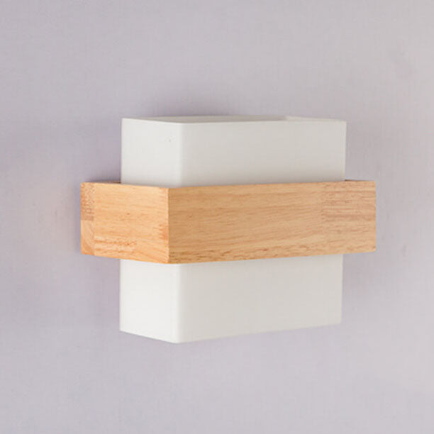 Modern Wooden Glass Square 1-Light Wall Sconce Lamp