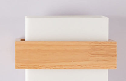 Modern Wooden Glass Square 1-Light Wall Sconce Lamp