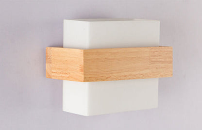 Modern Wooden Glass Square 1-Light Wall Sconce Lamp