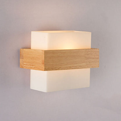Modern Wooden Glass Square 1-Light Wall Sconce Lamp