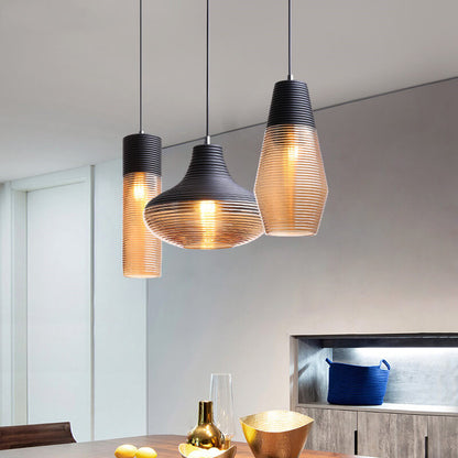 Modern Ribbed Glass 1 -Light Pendant Light