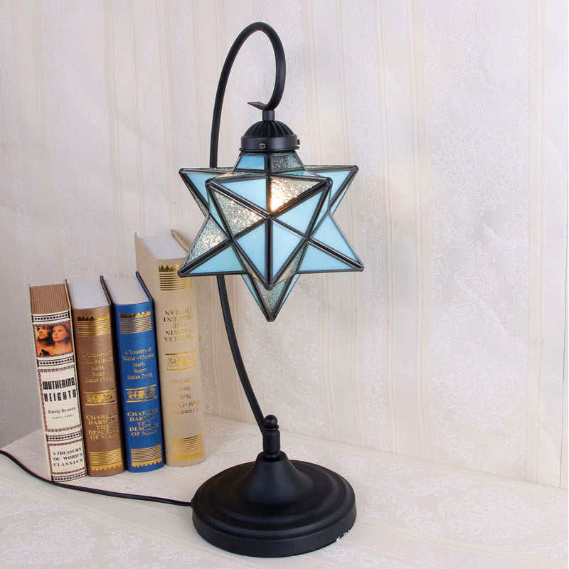 Contemporary Creative Pentagram Iron Glass 1-Light Table Lamp For Bedroom