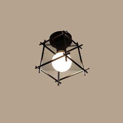 Wrought Iron 1-Light Tic Tac Toe Shaped Semi-Flush Mount Lighting
