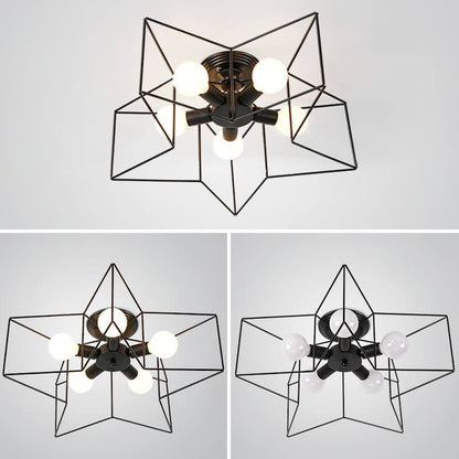 Wrought Iron 5-Light Pentagram Shaped Semi-Flush Mount Lighting
