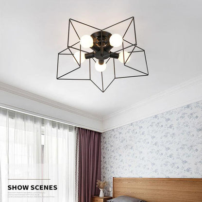 Wrought Iron 5-Light Pentagram Shaped Semi-Flush Mount Lighting