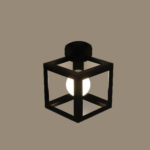 Wrought Iron 1-Light Square Shade Semi-Flush Mount Lighting