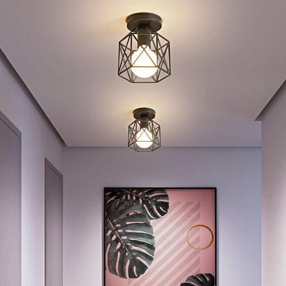 Wrought Iron 1-Light Birdcage Shade Semi-Flush Mount Lighting