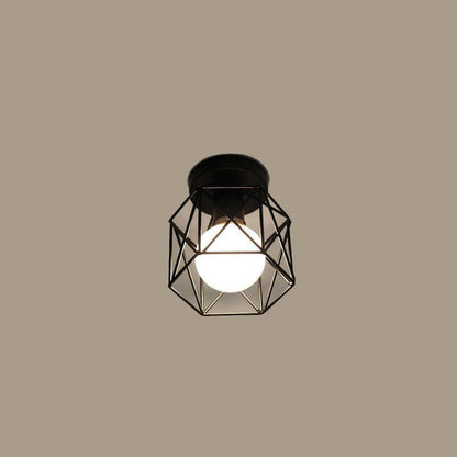 Wrought Iron 1-Light Birdcage Shade Semi-Flush Mount Lighting